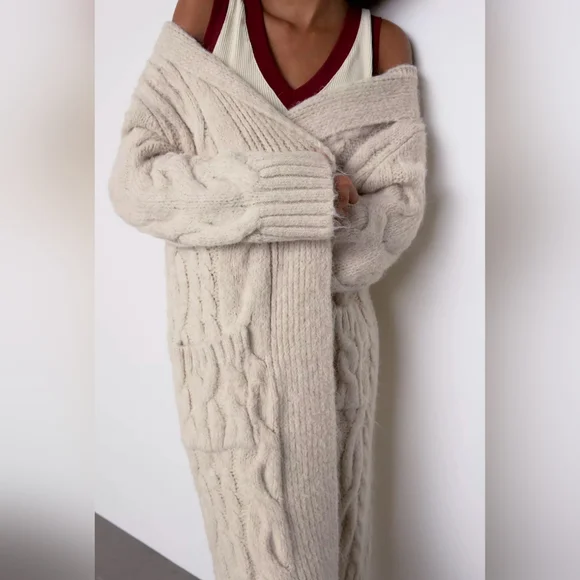 Zara chunky knit cardigan coat - Picture 4 of 12